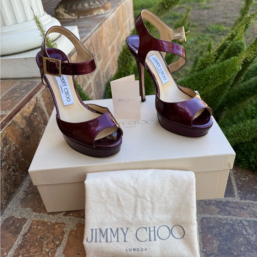 Jimmy Choo Dark Red Peep Toe Heels